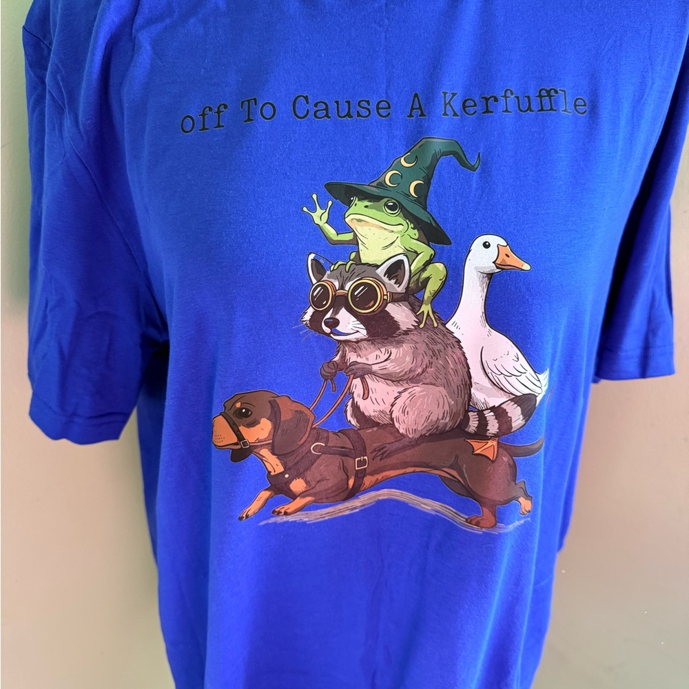 Graphic Blue Tee "Off To Cause A Kerfuffle"